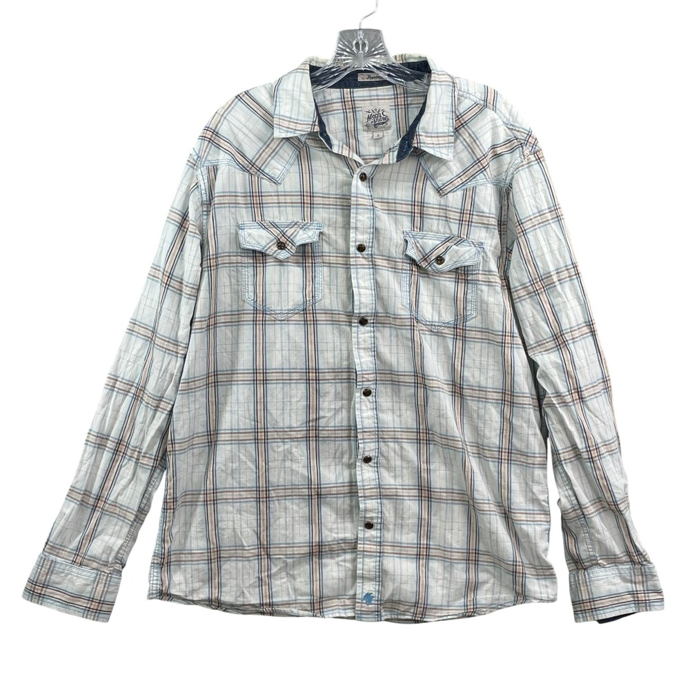 Moonshine Spirit Western Shirt Mens Large White Plaid Brad Paisley Pearl Snap‎